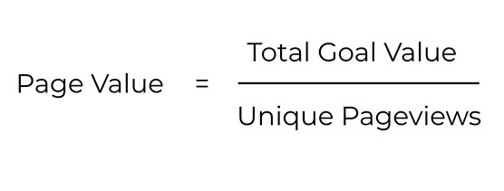 The equation is page value = total goal value over unique pageviews