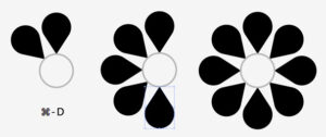 Teardrop shape shown duplicating around circle in three stages