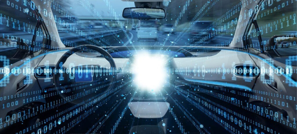 Image of a self-driving car's heads up display in motion