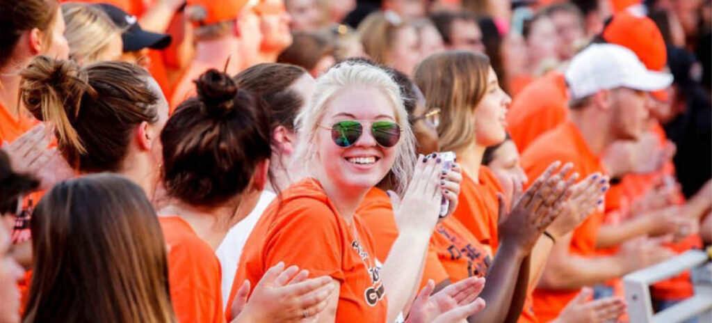 OSU students wearing orange at an outdoor event