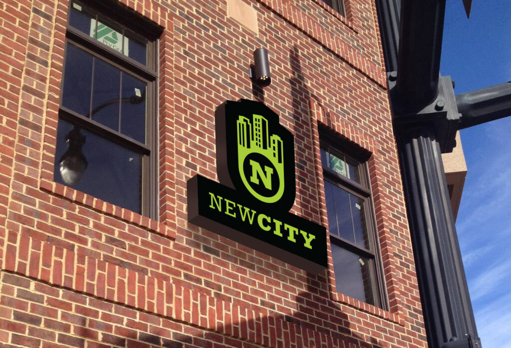 The NewCity sign on the outside of our headquarters