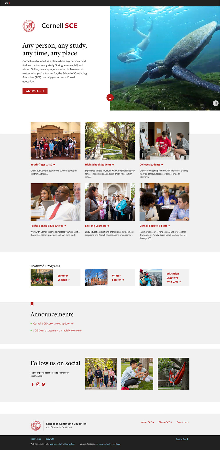 Screencapture of the Cornell University School of Continuing Education home page