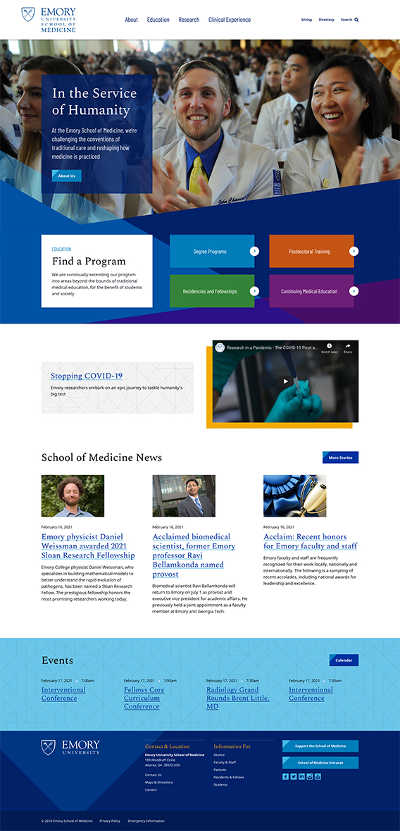 Screencapture of the Emory University School of Medicine home page