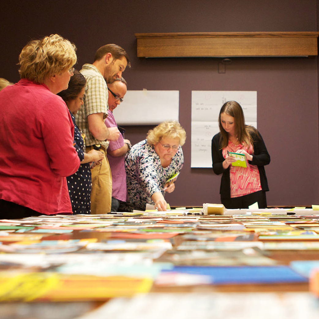 Men and women participating in a content strategy exercise