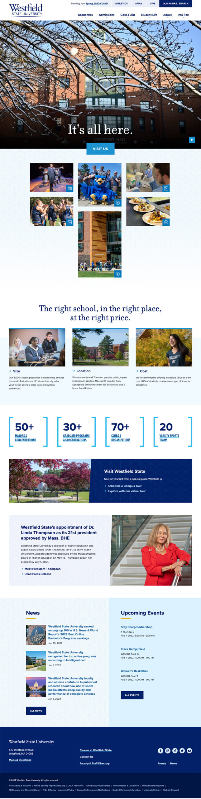 Screencapture of Westfield State University home page