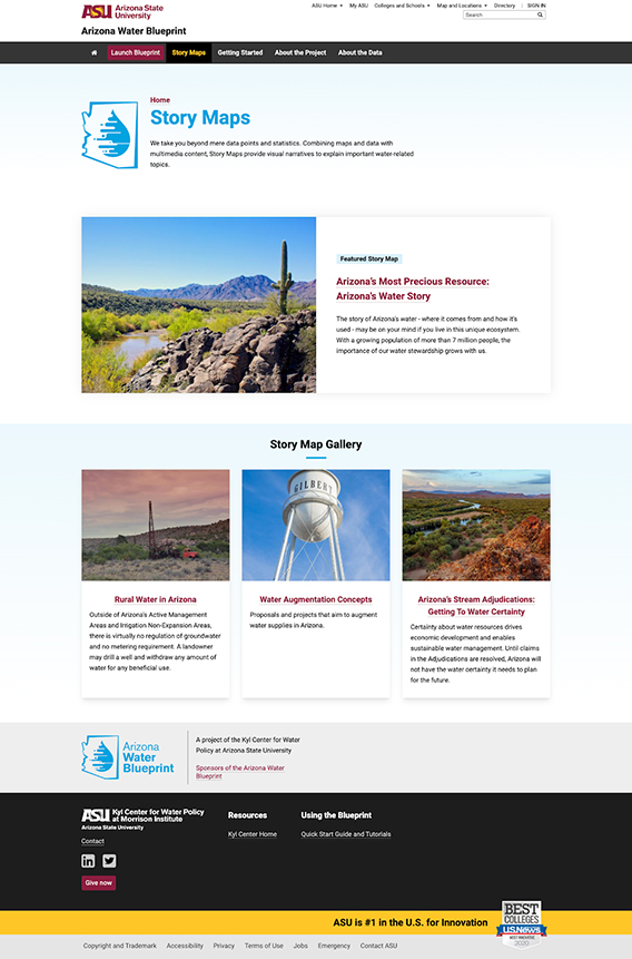 Screencapture of one of the Arizona Water Blueprint web pages