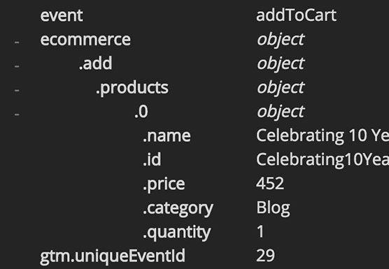 Screenshot of Google Analytics event data