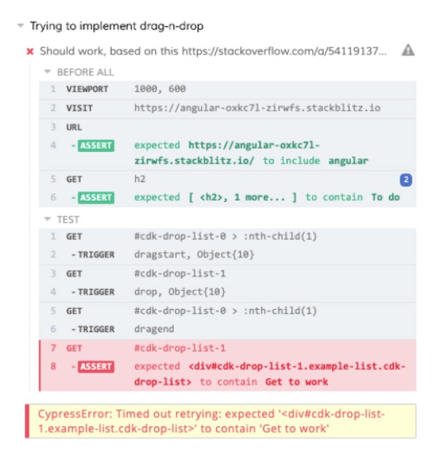 Screenshot of online testing tool data