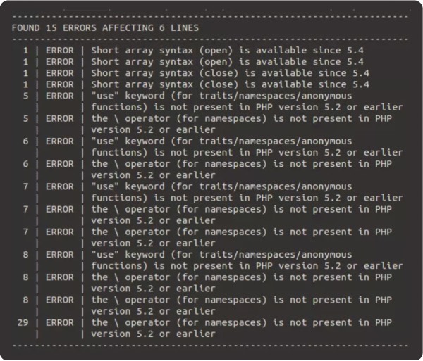 Screenshot of quality testing data