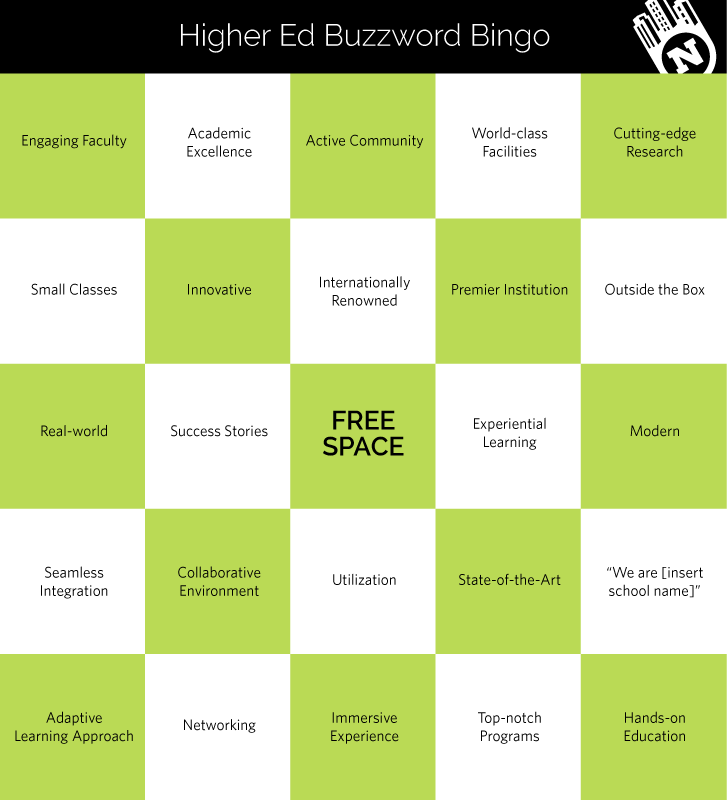 Higher Ed Buzzword Bingo Board