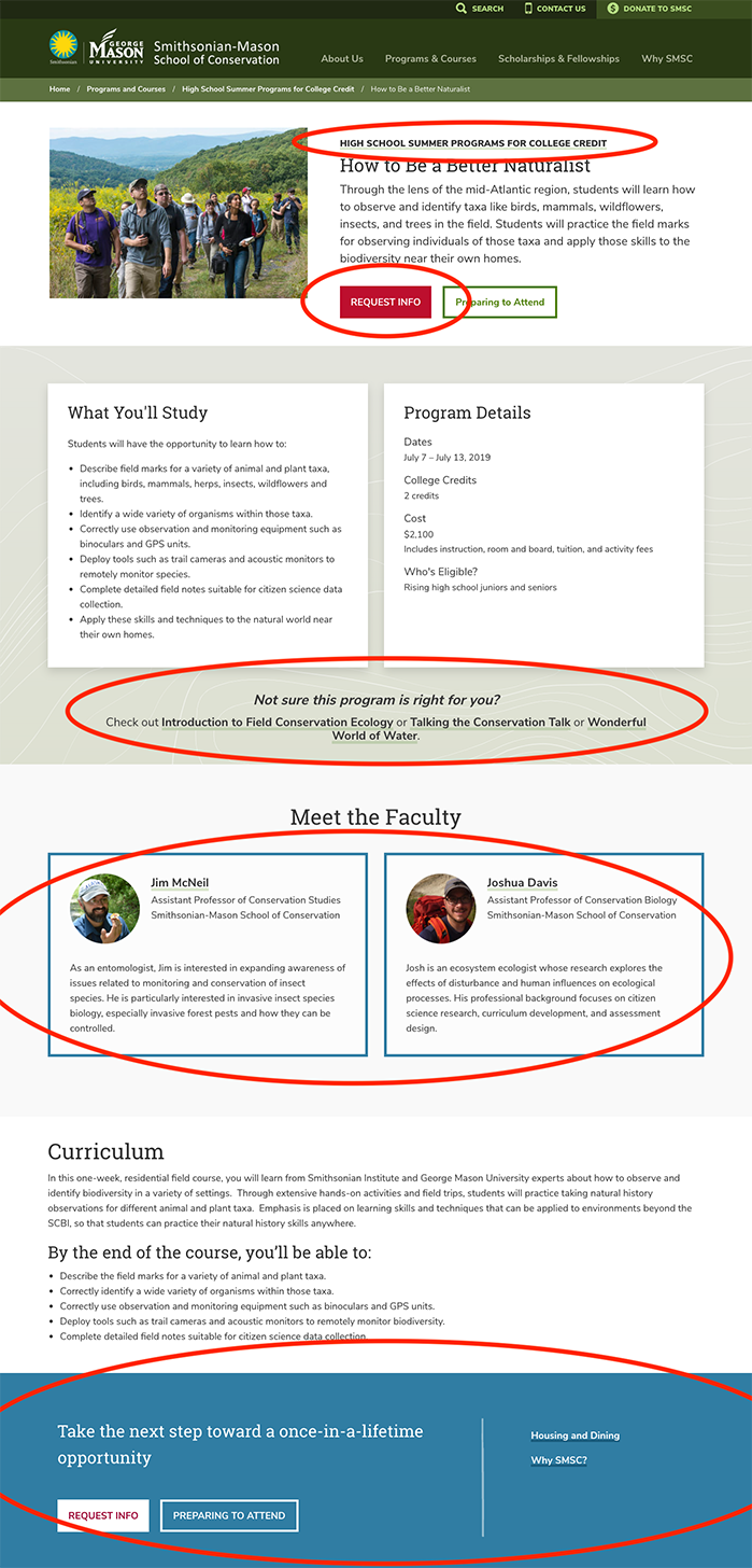 Screenshot of a course page with dynamic content circled