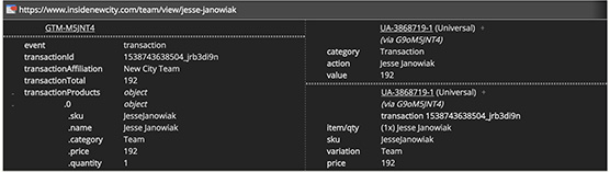 Screenshot of data collected from viewing Jesse's profile