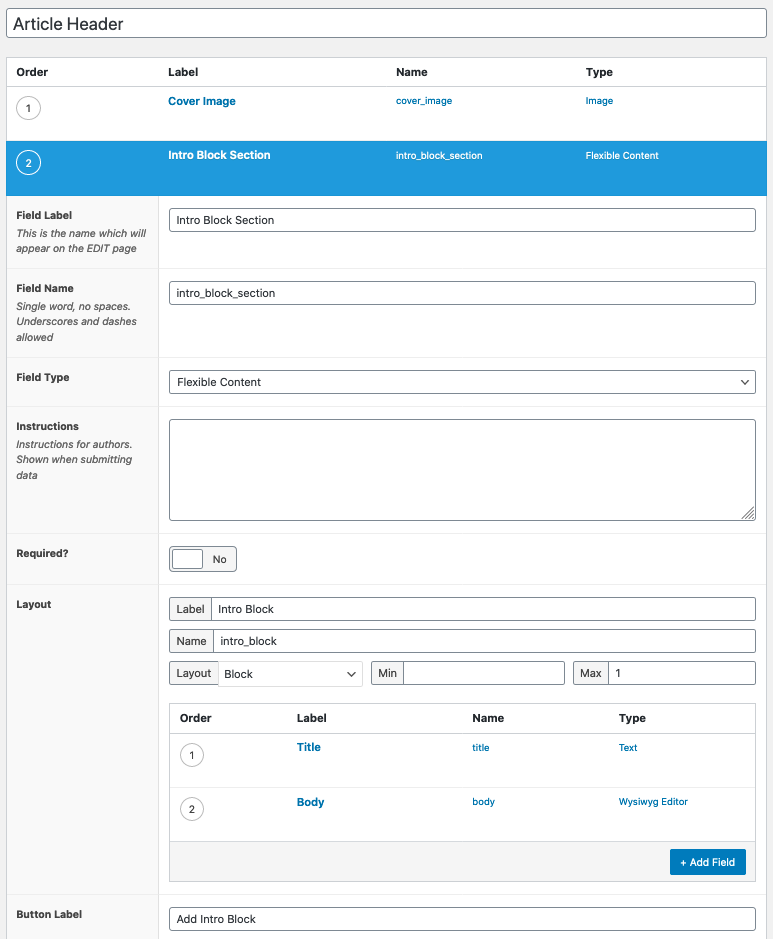 Field editor for flexible content field method