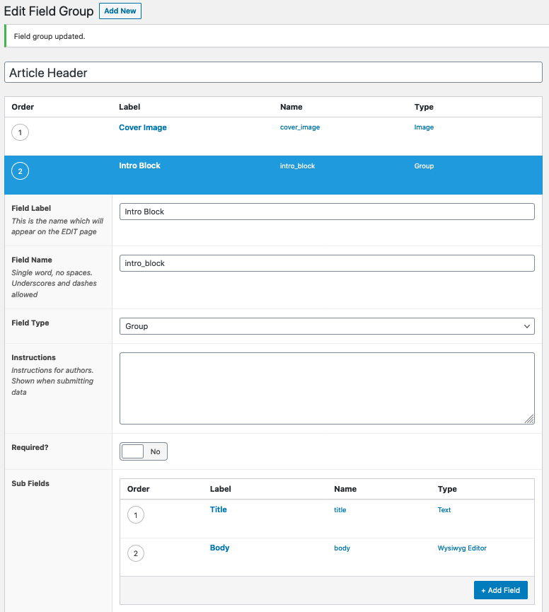 Field editor for normal ACF field method