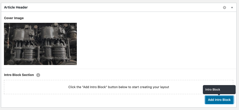 Page editor with flexible content field for the intro block section