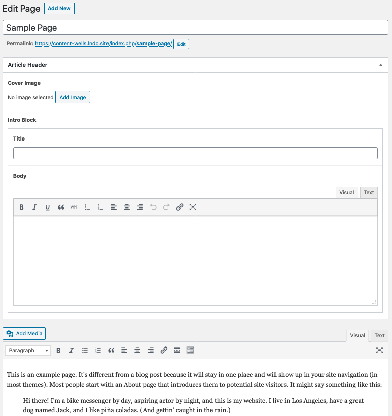 Page edit screen for the normal ACF field method