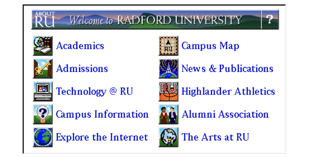 The Radford University homepage in 1994