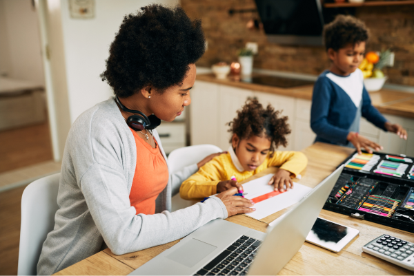 A mother homeschooling her child