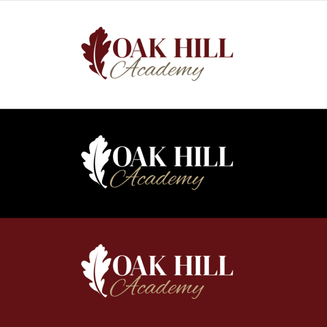 The Oak Hill Academy header in various color combinations