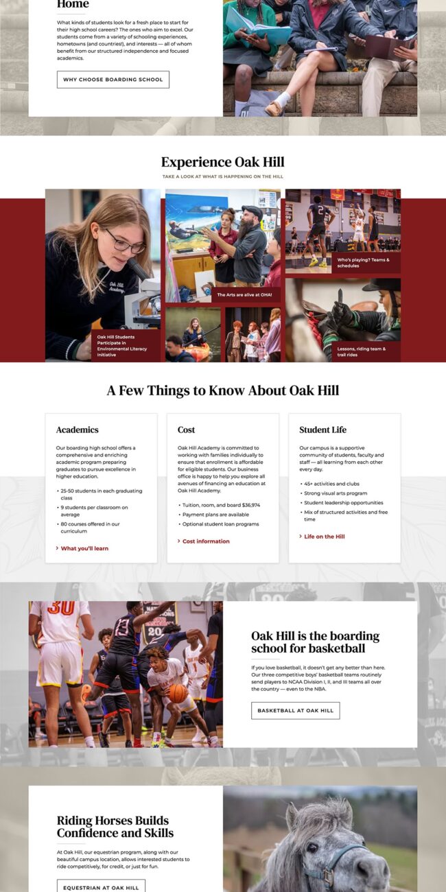 Screenshot of the Oak Hill Academy homepage