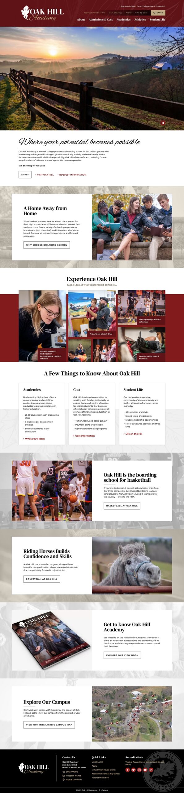 Screenshot of the Oak Hill Academy homepage
