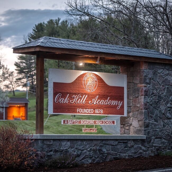 The Oak Hill Academy entrance sign