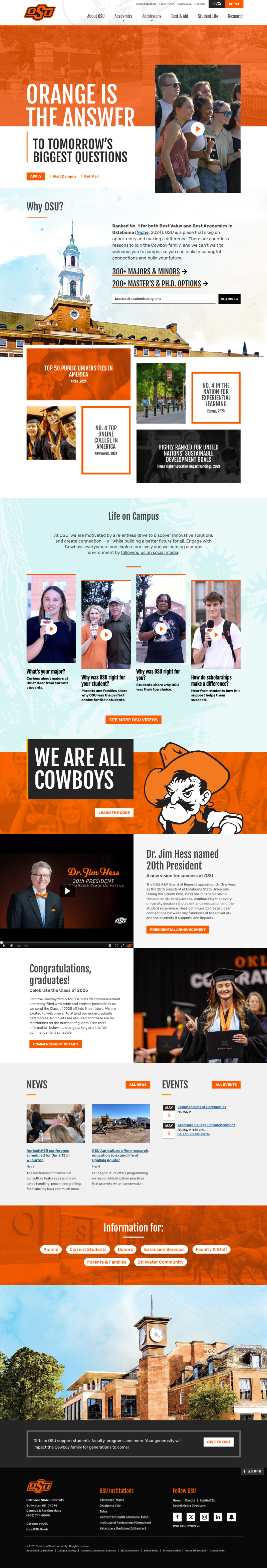 Oklahoma State University website homepage