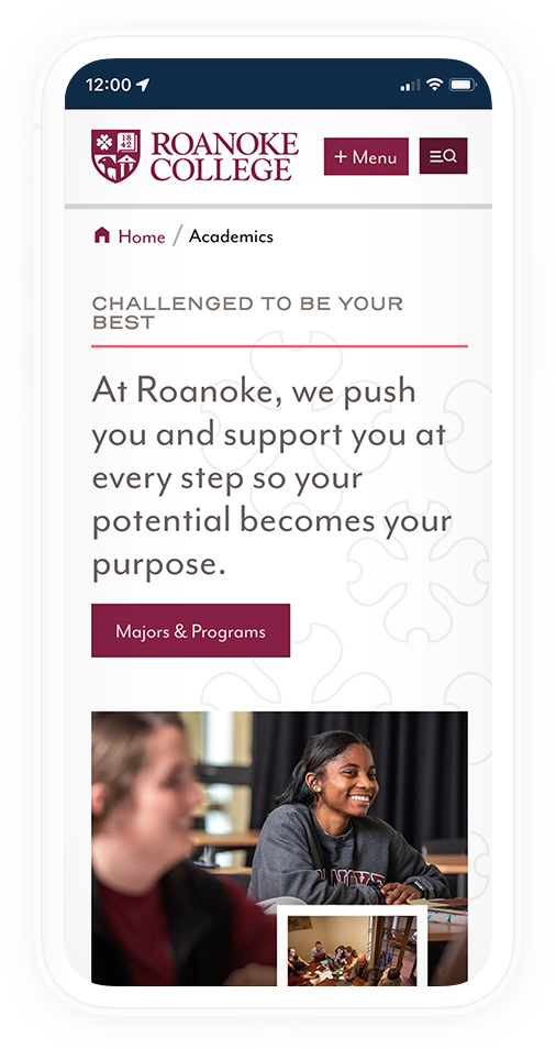 Roanoke College Academics landing page