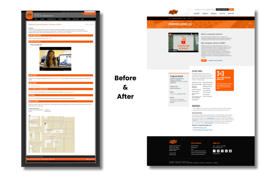 OSU Program Page Redesign Before and After