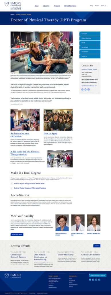 Emory School of Medicine doctor of physical therapy program page