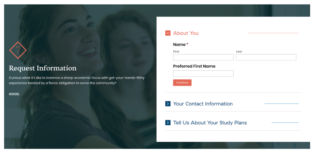 A request-for-information form from Warren Wilson College