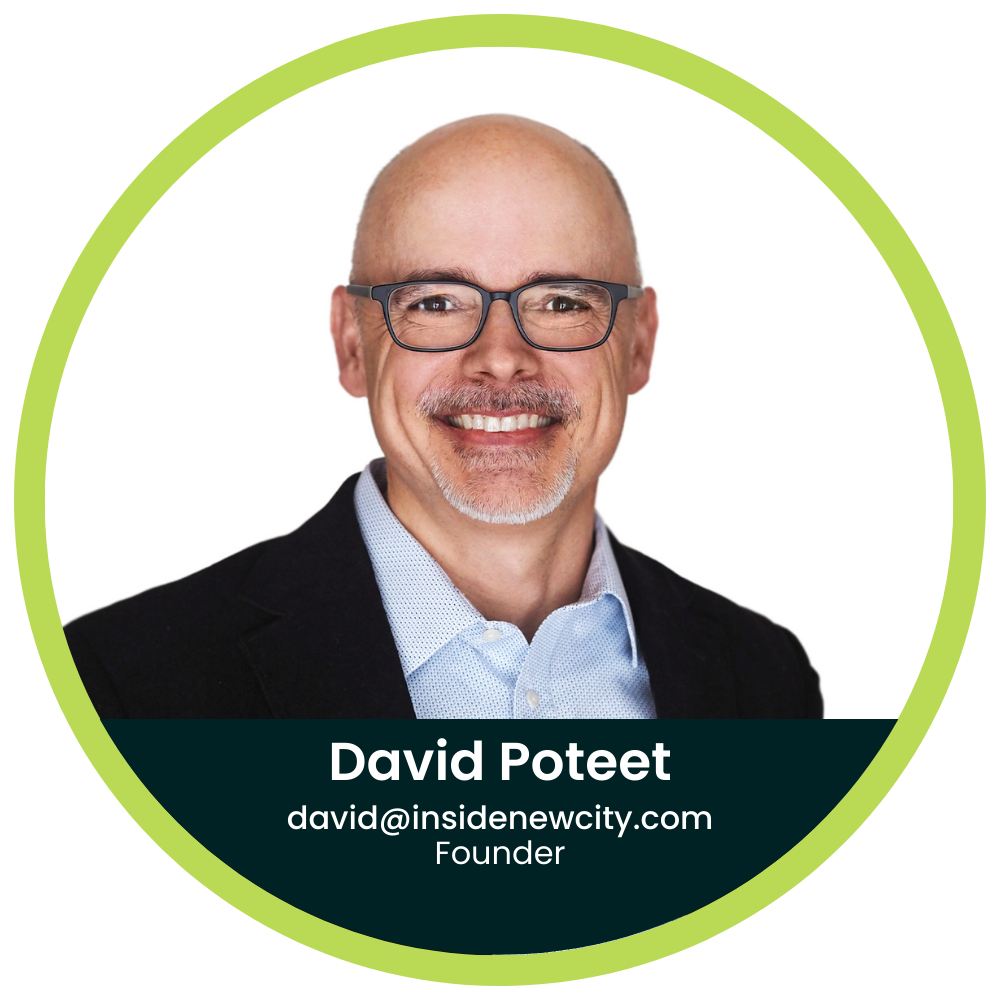 a headshot graphic of David Poteet, NewCity's founder