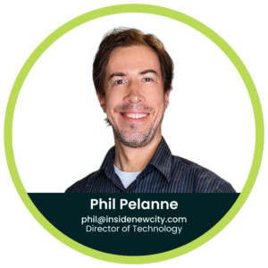a headshot graphic of Phil Pelanne, NewCity's Director of Technology