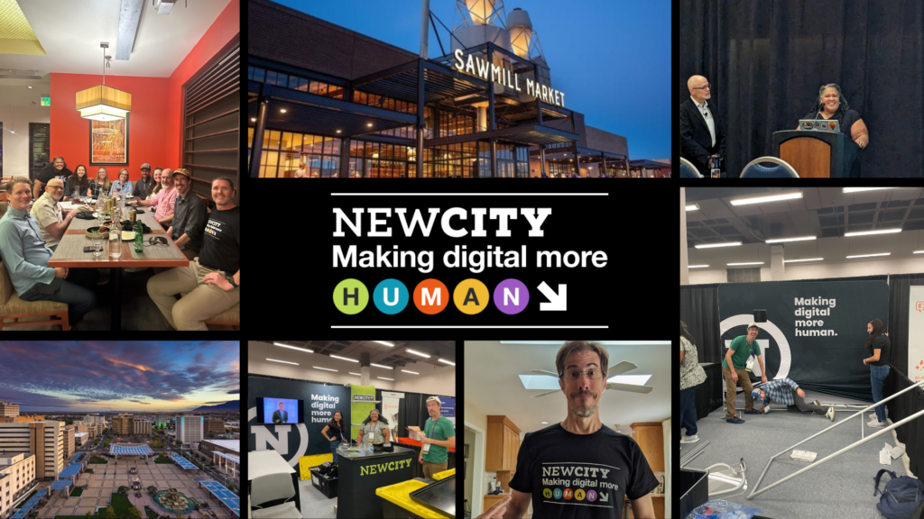 A gallery-style graphic with multiple photos showing scenes from High Ed Web 2024