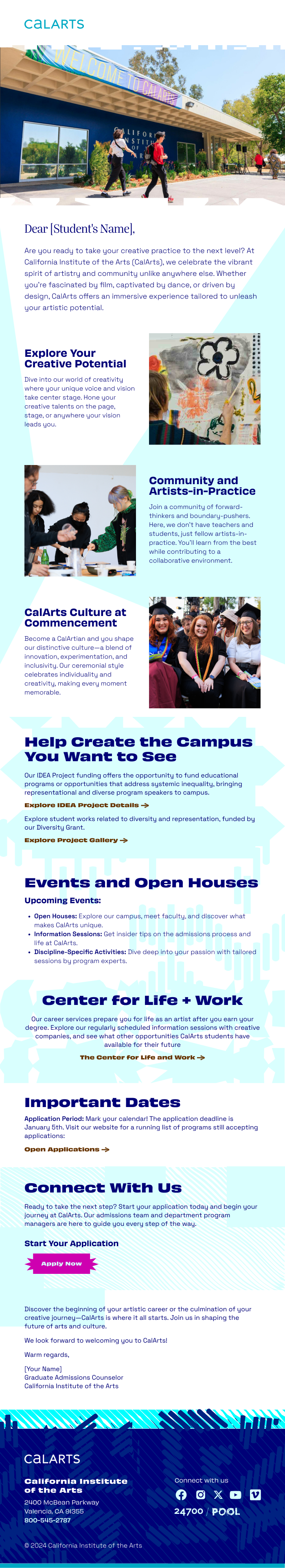An email template design for CalArts