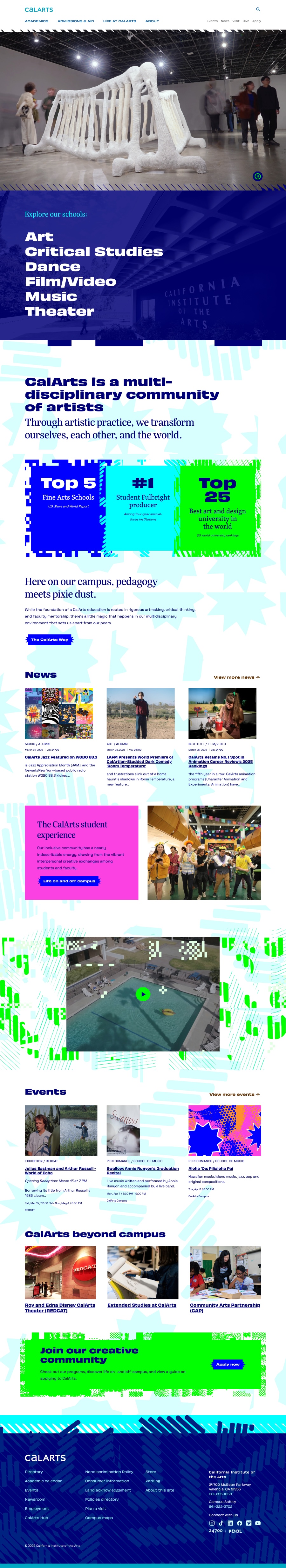 Full capture of the CalArts homepage