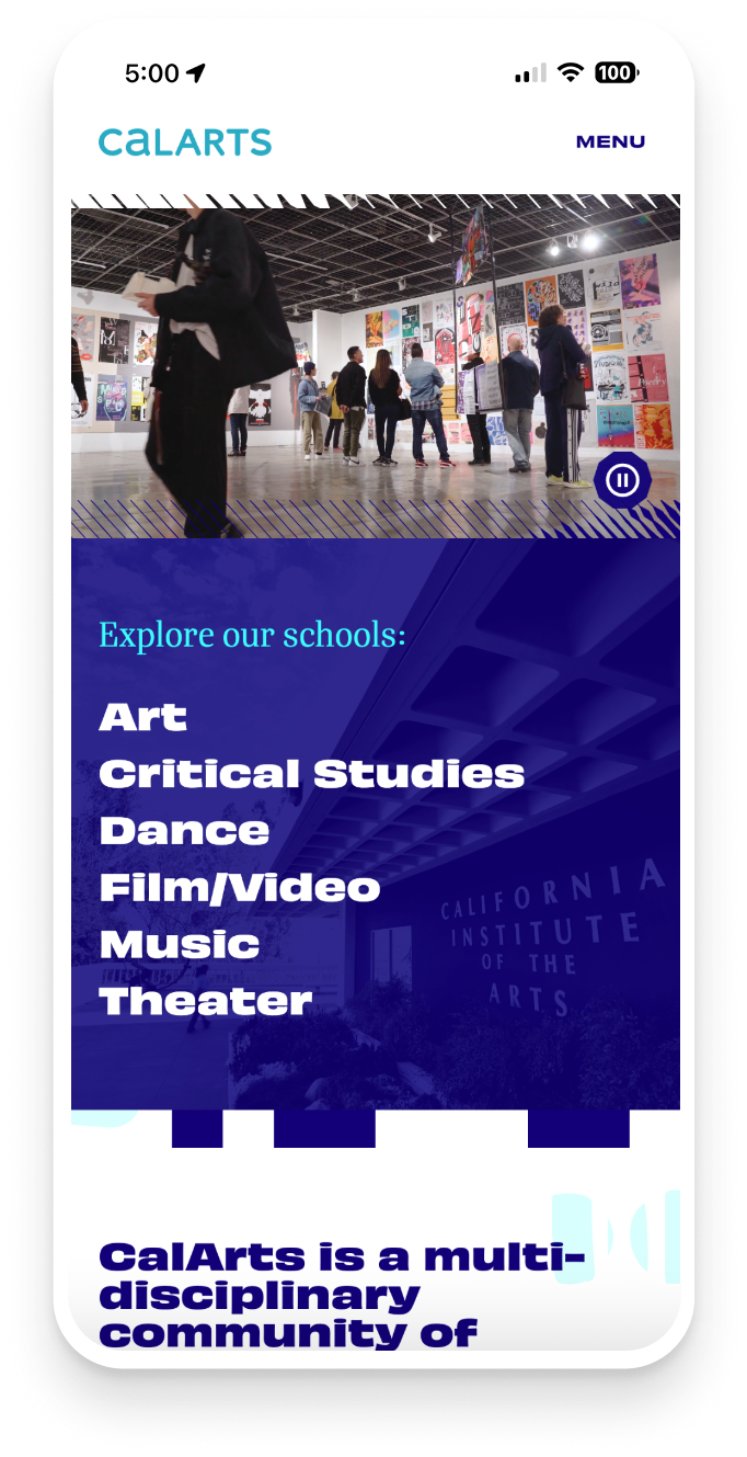 CalArts mobile responsive homepage