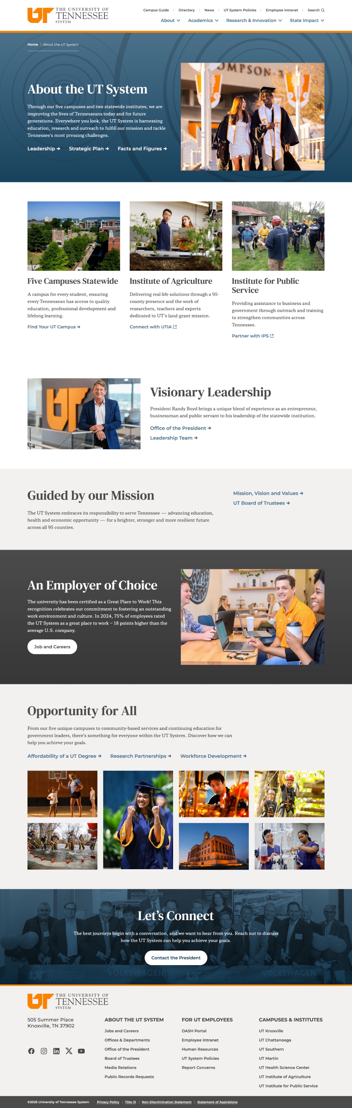 University of Tennessee System website's About page