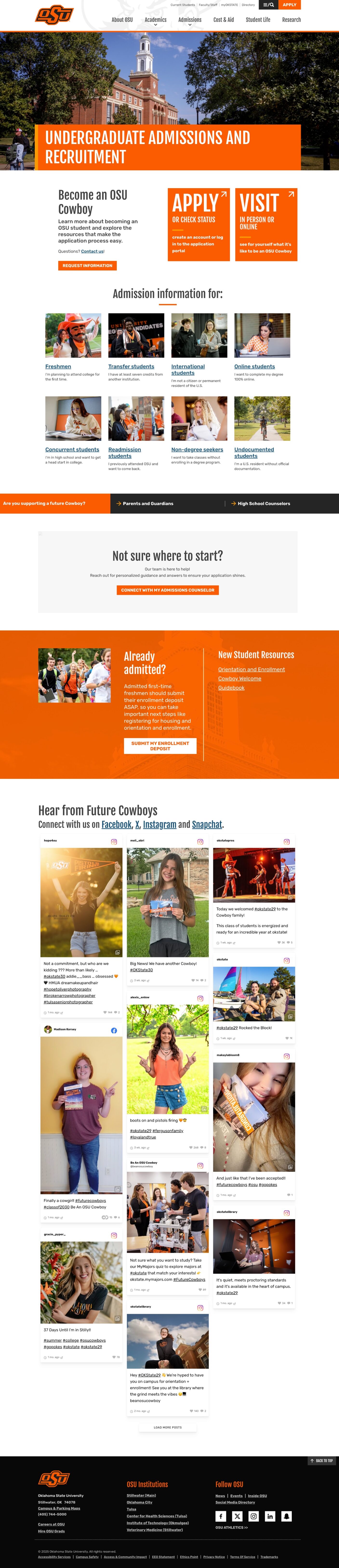 A screenshot of OSU Admissions home page