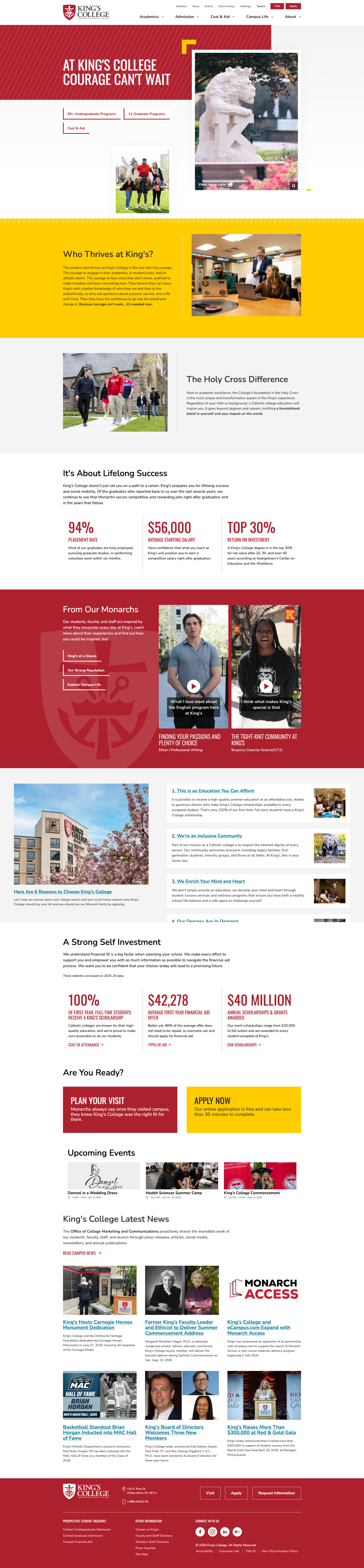 a screenshot of King's College's home page