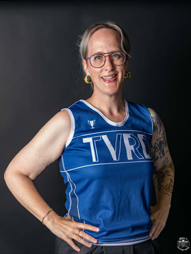 Nora Scherer in her rollerderby attire, as Wreckonomics